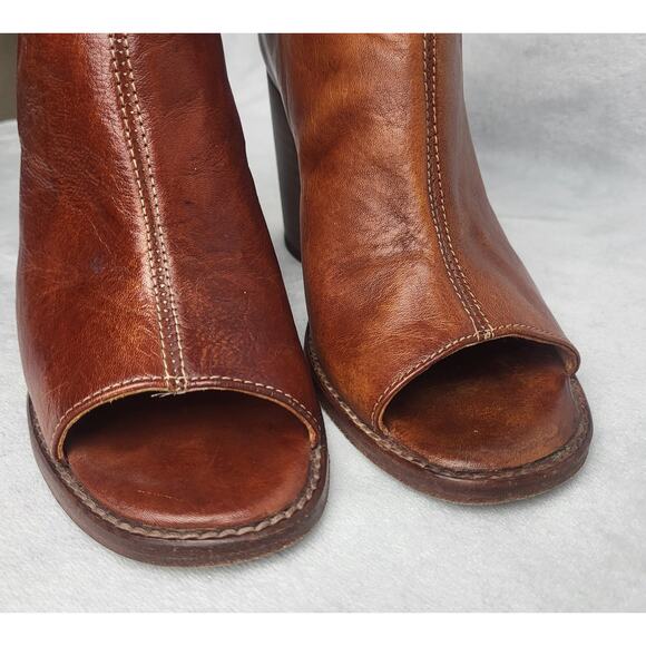 BED | STU Onset Leather Ankle Boots Peep Toe Stacked Heel Booties  | 7.5 - Picture 10 of 12